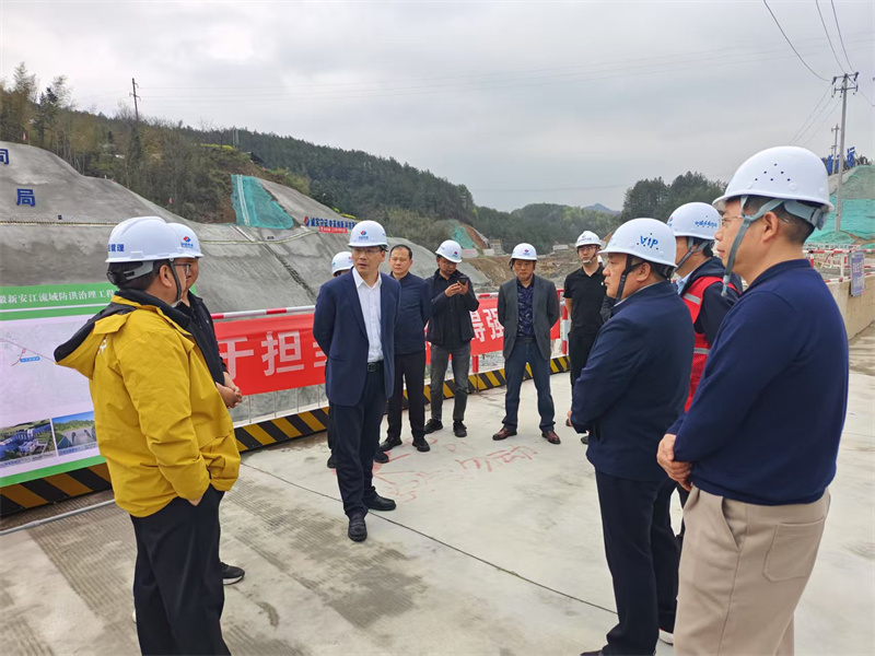 3月27日，縣長王奇勇帶隊調(diào)研防洪工程項目建設(shè)情況，黃山徽投集團(tuán)黨委書記、董事長洪筱明，副總經(jīng)理張高峰陪同調(diào)研。.jpg